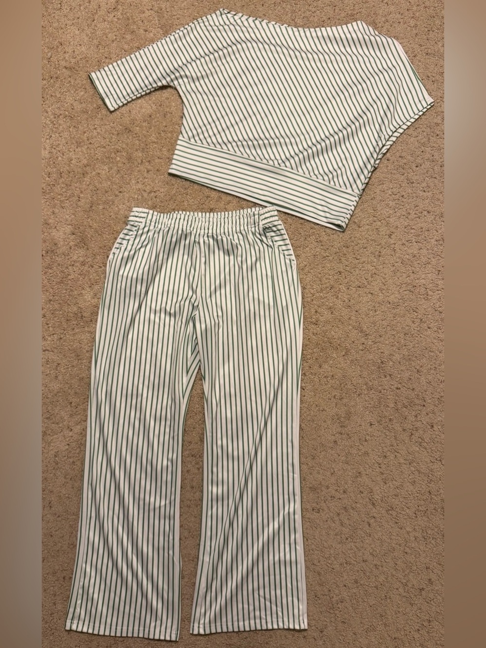 SHEIN White Top and Black Pinstripe Wide Leg Pants Set